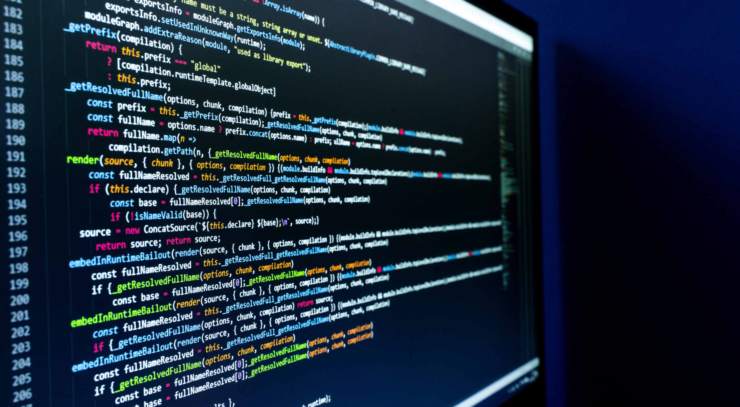 A stock image of a Coding background, Application development and code programming.