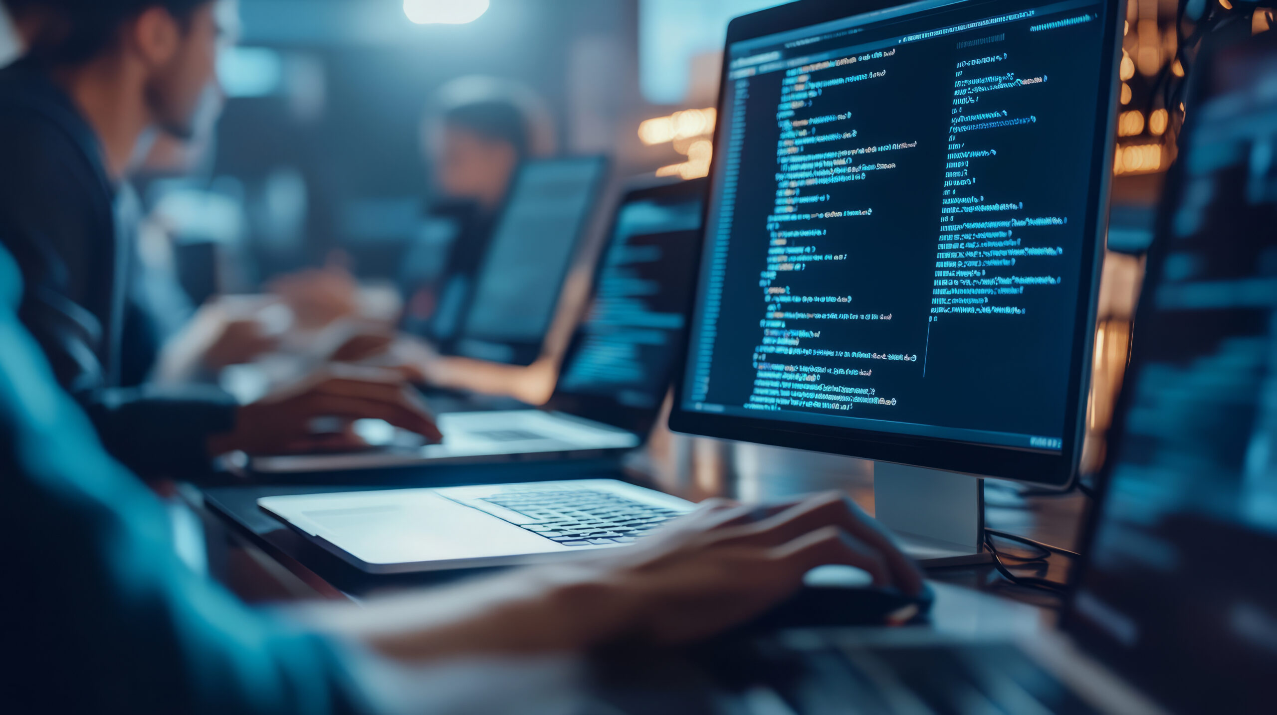 A stock image of an IT team developing an online platform for providing new business services.