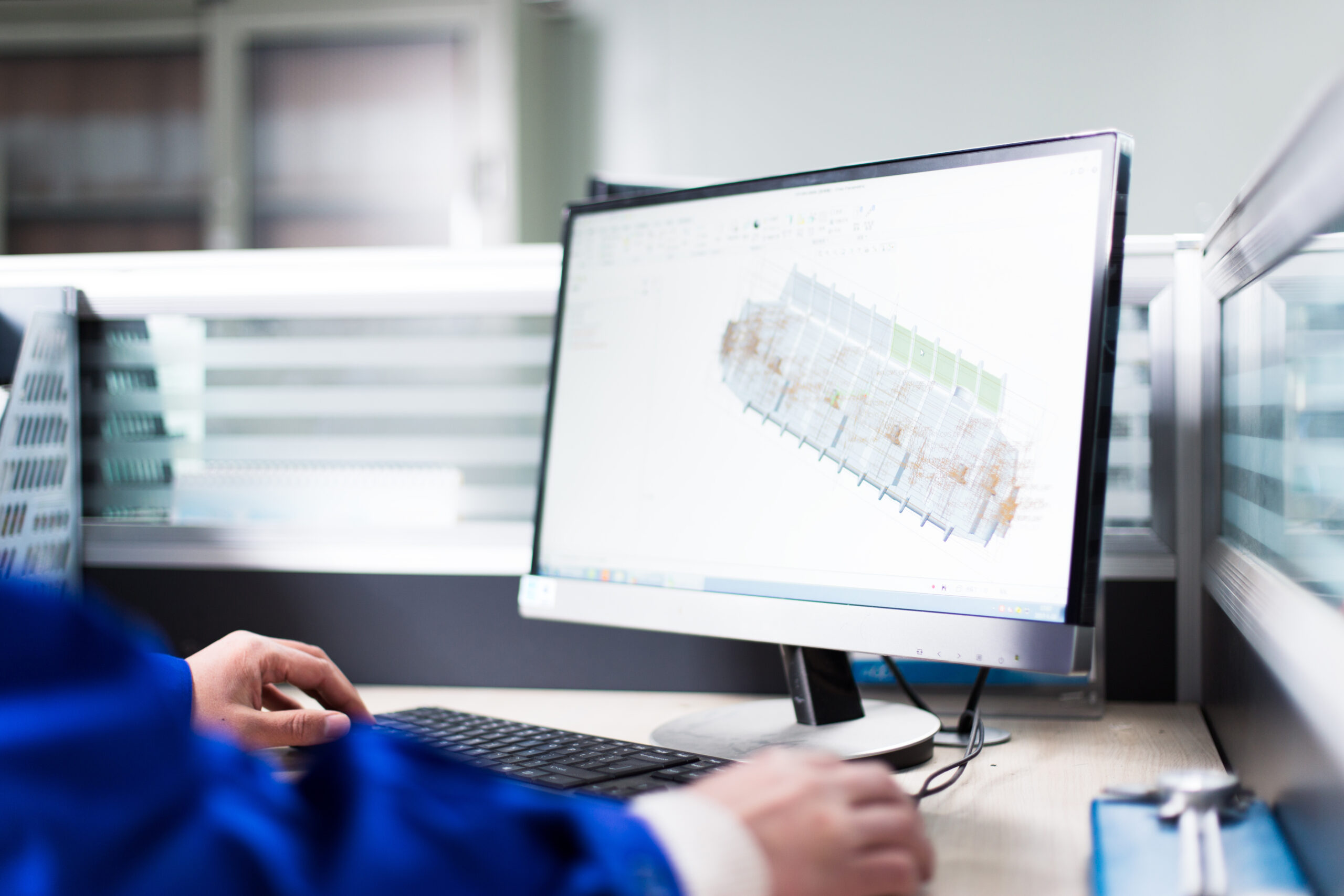 A stock image of a designer's mechanical drawing on screen.