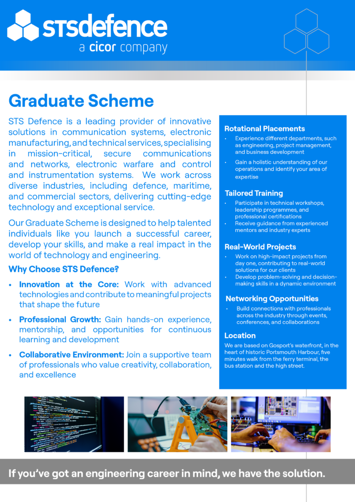A graphic of the STS Defence graduate flyer