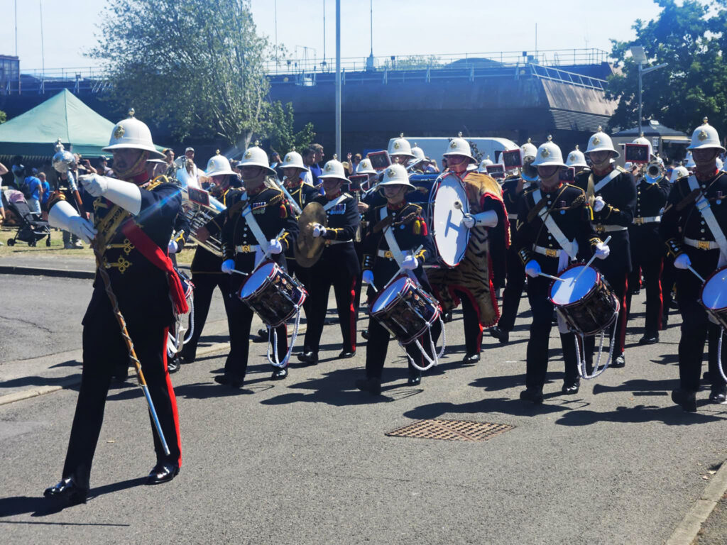 A photo of the Royal Marines band on parade taken at HMS Collingwood Open Day 2025.